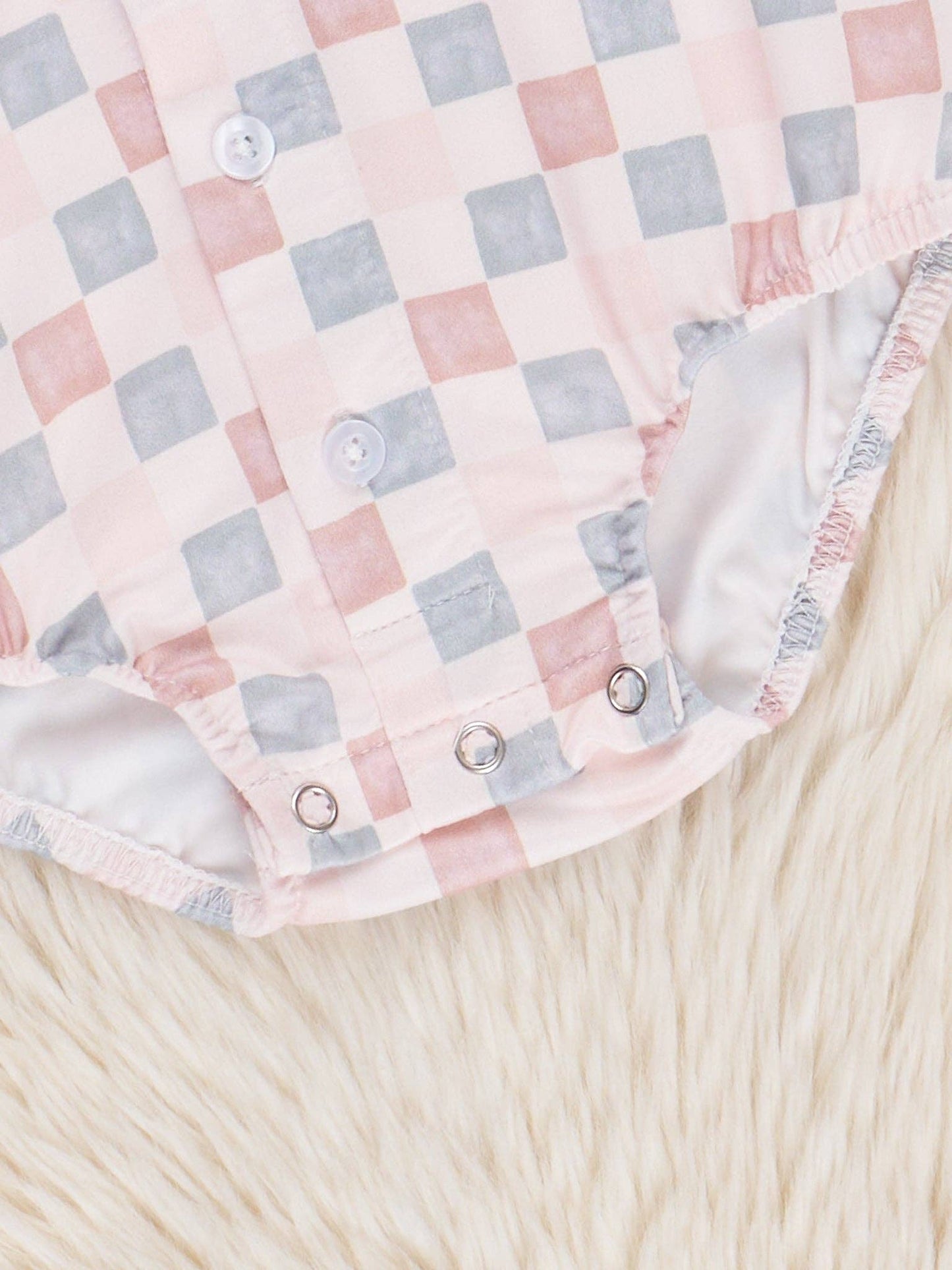 Retro Pastel Plaid Button-Up Bubble Romper