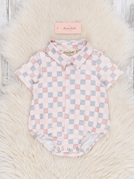 Retro Pastel Plaid Button-Up Bubble Romper